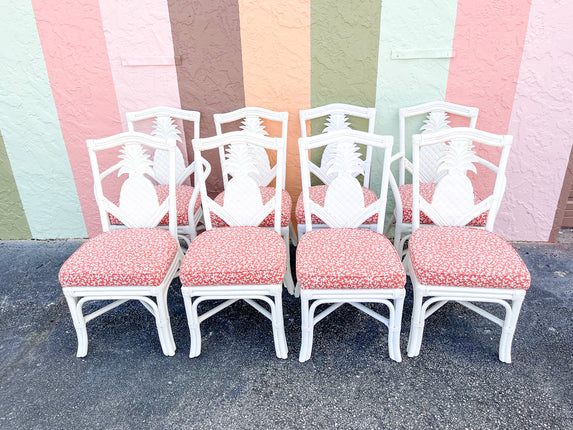 Set of Eight Pineapple Rattan Chairs