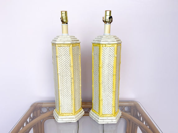 Pair of Plaster Faux Bamboo Lamps