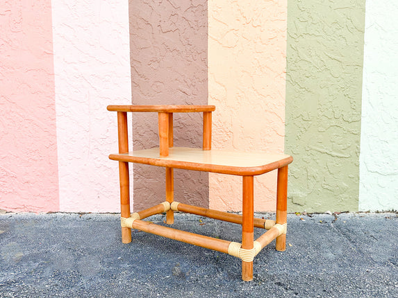 Two Tier Rattan Side Table with Laminate Top
