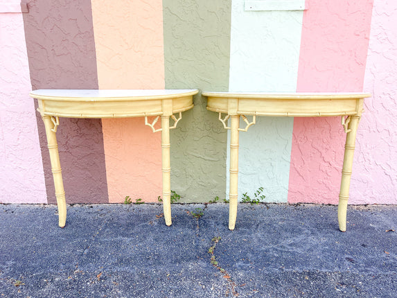 Pair of Faux Bamboo Demilunes