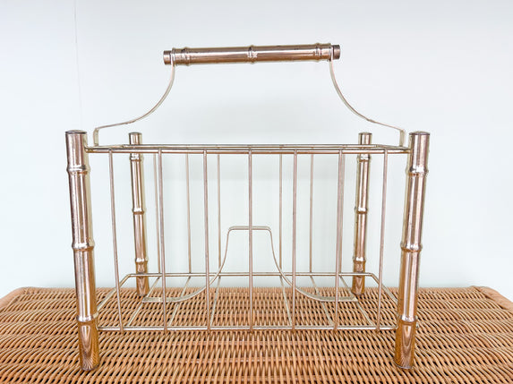 Hollywood Regency Faux Bamboo Metal Magazine Rack
