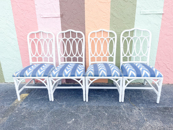 Set of Four Rattan McGuire Style Cathedral Dining Chairs