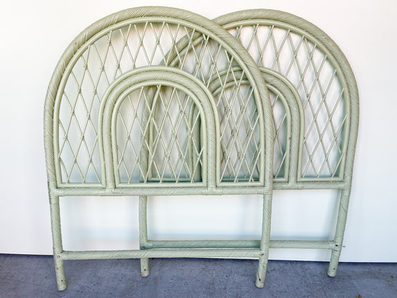 Pair of Seafoam Rattan Twin Headboards