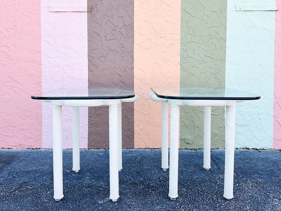 Pair of Geometric Pencil Reed Rattan Side Tables