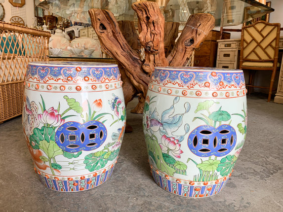 Pair of Colorful Koi Fish Garden Stools