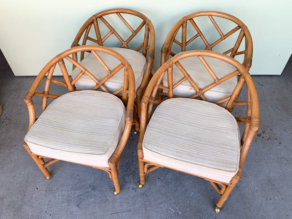 Set of Four Ficks Reed Rattan Chippendale Chairs