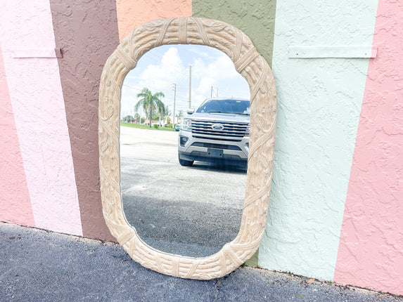 Wood Carved Oval Leaf Mirror