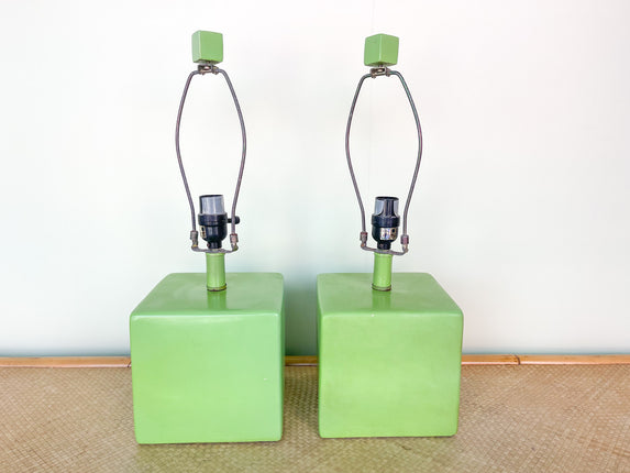 Pair of Lime Cube Lamps