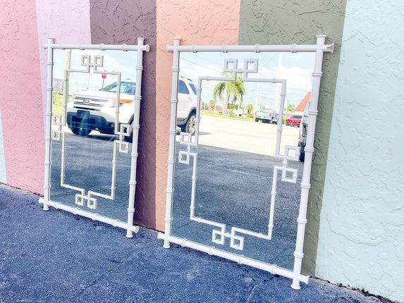 Pair of Faux Bamboo Greek Key Mirrors