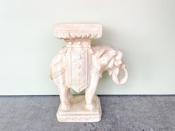 White Plaster Elephant Garden Seat