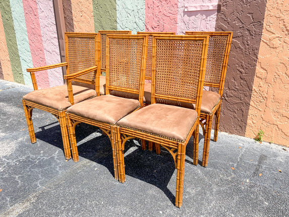 Set of Six Handsome Faux Bamboo Cane Chairs
