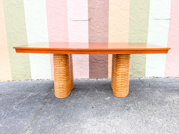 Fabulous Rattan and Mahogany Top Dining Table