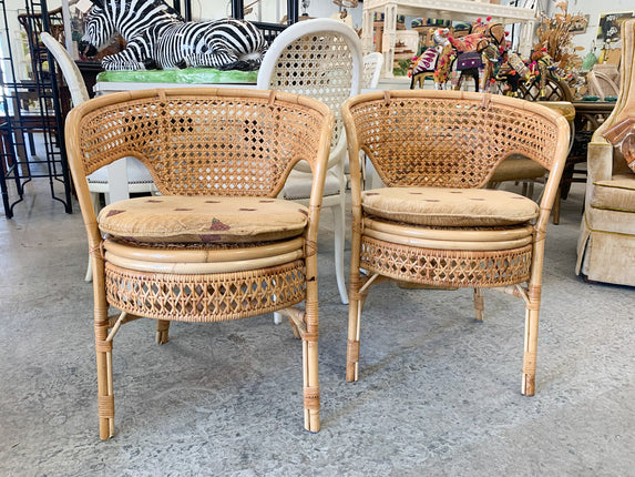 Pair of Rattan and Cane Barrel Chairs
