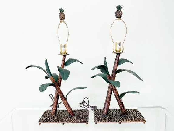 Pair of Metal Banana Leaf Lamps