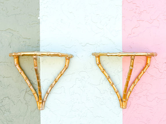 Pair of Modern Faux Bamboo Wall Shelves