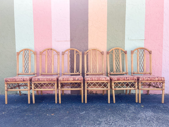 Set of Six Old Florida Style Rattan Dining Chairs