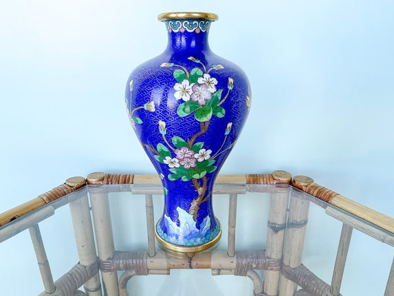 Royal Blue Floral Cloisonné Vase