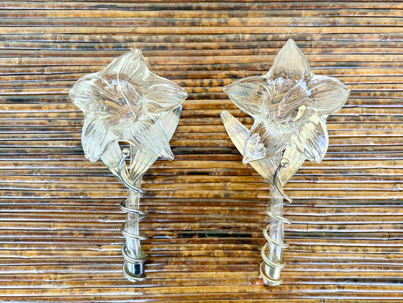 Pair of Kips Bay Show House Glass Lilies Taper Candle Holders