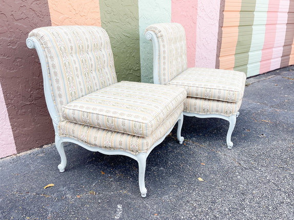 Pair of Granny Chic Upholstered Slipper Chairs