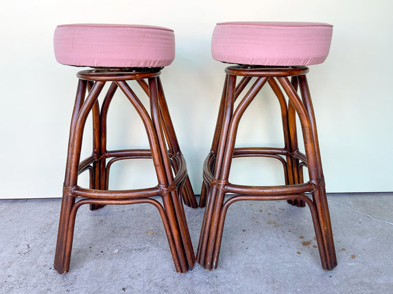 Pair of Rattan Swivel Bar Stools