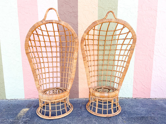 Pair of Restored Rattan Wrapped Hooded Chairs