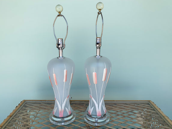 Pair of Blush Cattail Lamps