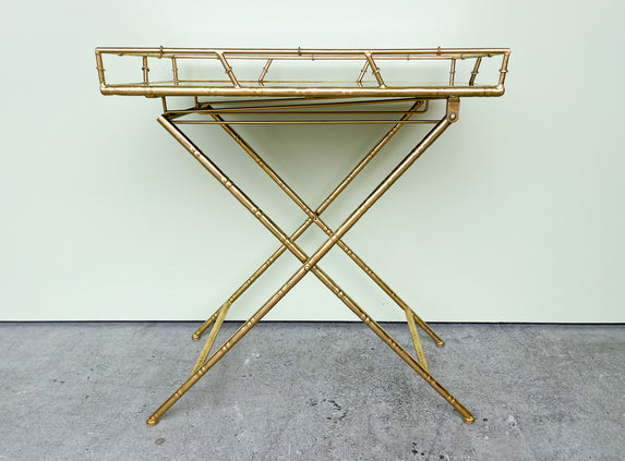 Faux Bamboo Folding Mirrored Bar Cart