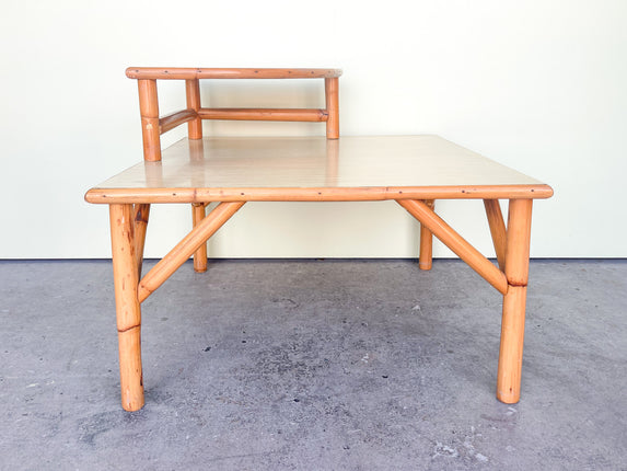 Old Florida Two Tier Rattan Corner Table with Removable Shelf