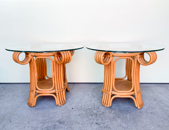 Pair of Island Whimsy Rattan Side Tables