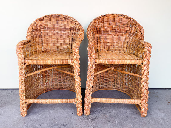 Pair of Braided Rattan Bar Stools