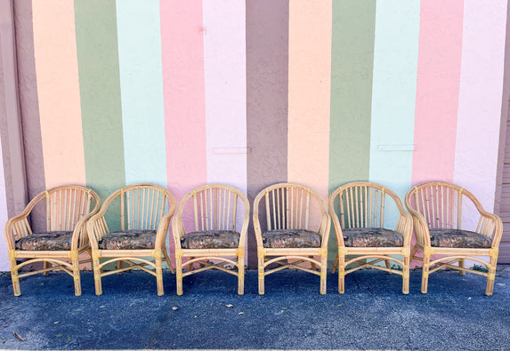 Set of Six Coastal Chic Rattan Dining Chairs