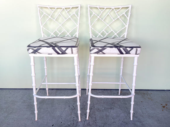 Pair of Faux Bamboo Metal Bar Stools