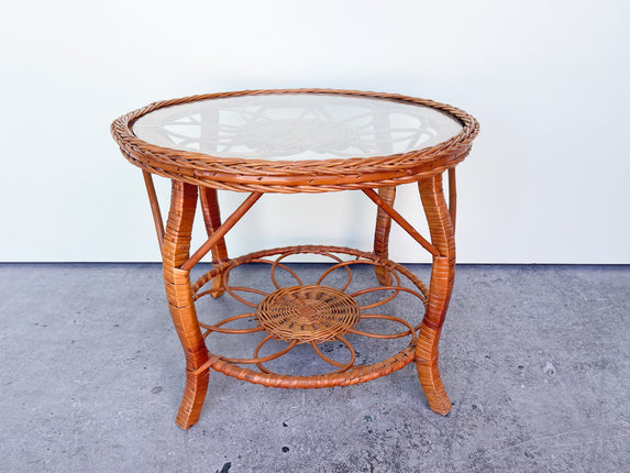 Flower Power Rattan Side Table