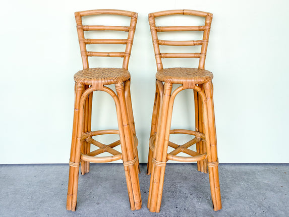 Pair of Island Style Rattan Bar Stools