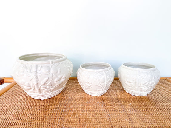 Set of Three Faux Bamboo and Flower Cachepots