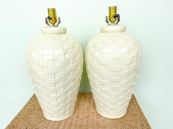 Pair of Butter Yellow Woven Plaster Lamps