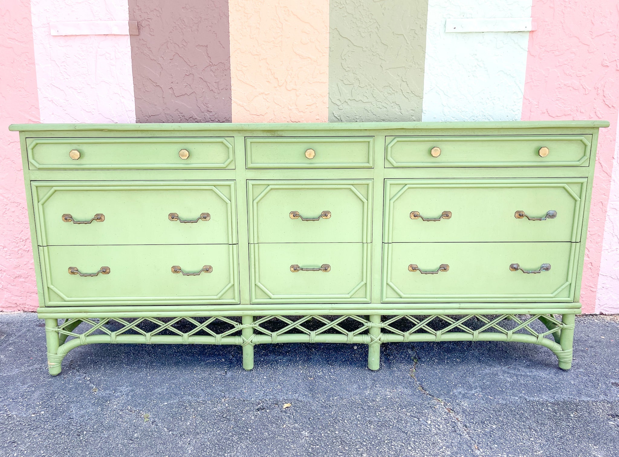 Ficks Reed Green Faux Bamboo Dresser Ficks Reed Green Faux Bamboo Dresser