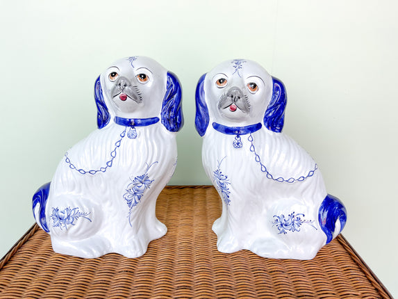 Pair of Blue and White Dog Figurines