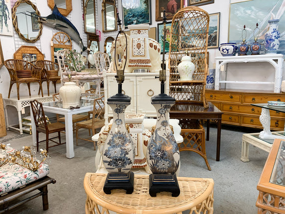 Pair of Blue and White Peacock Lamps