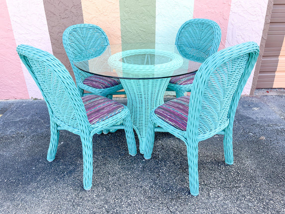 Twisted Turquoise Rattan Breakfast Set
