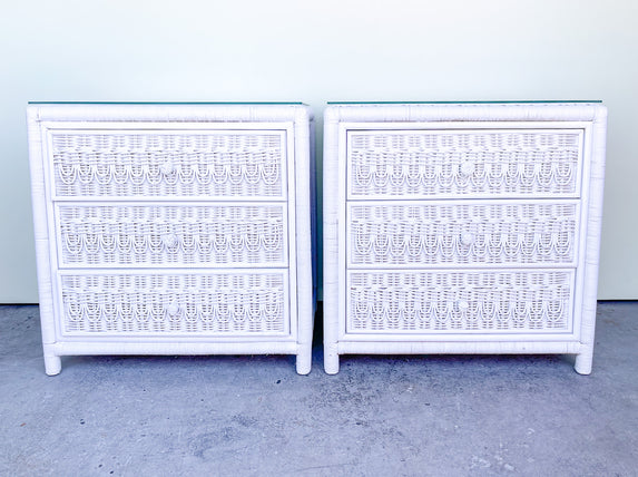 Pair of Wicker Chic Oversized Nightstands