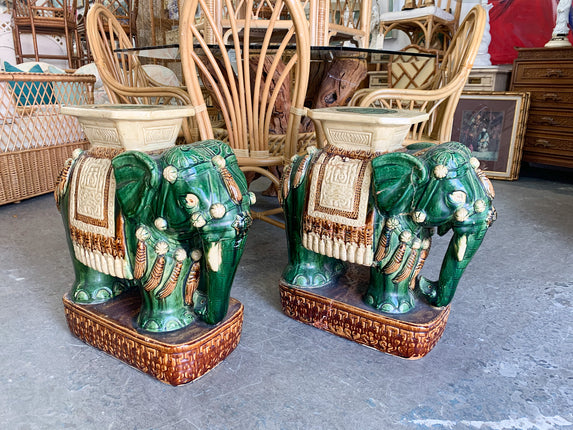 Pair of Glorious Green Elephant Garden Stools