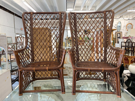 Pair of High Back Ficks Reed Rattan Chairs