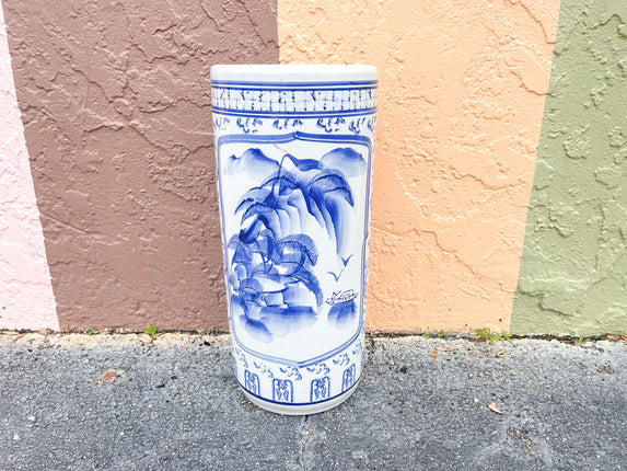 Blue and White Ceramic Umbrella Stand