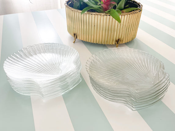 Set of Eight Glass Clam Shell Dinner Plates