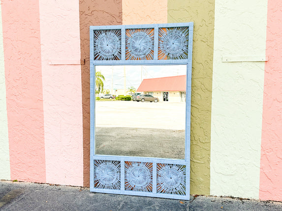 Baby Blue Rattan Medallion Mirror