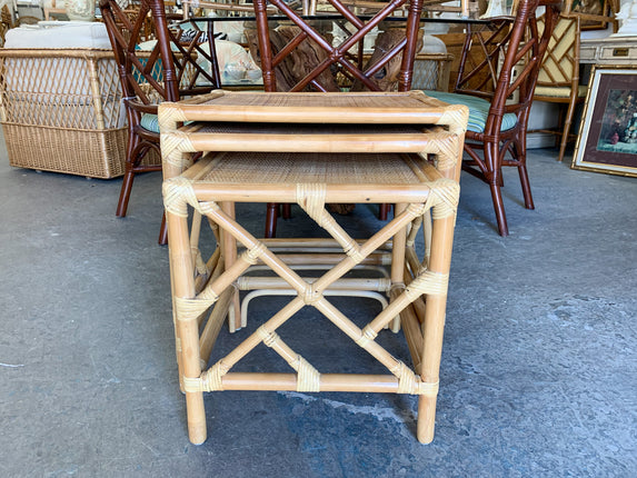 Set of Three Chippendale Rattan Nesting Tables