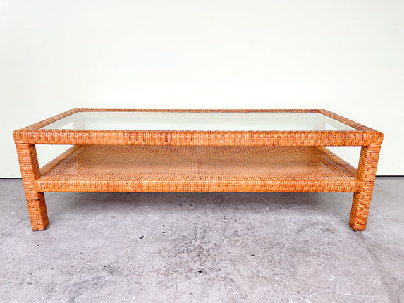 Billy Baldwin Style Rattan and Cane Coffee Table
