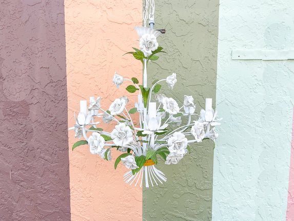 Porcelain Rose Tole Chandelier