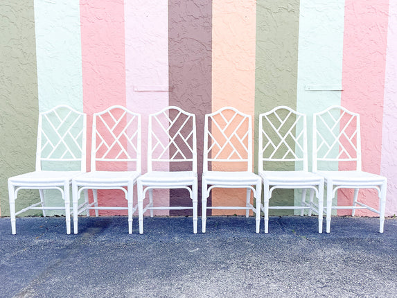 Set of Six Modern Faux Bamboo Chippendale Chairs